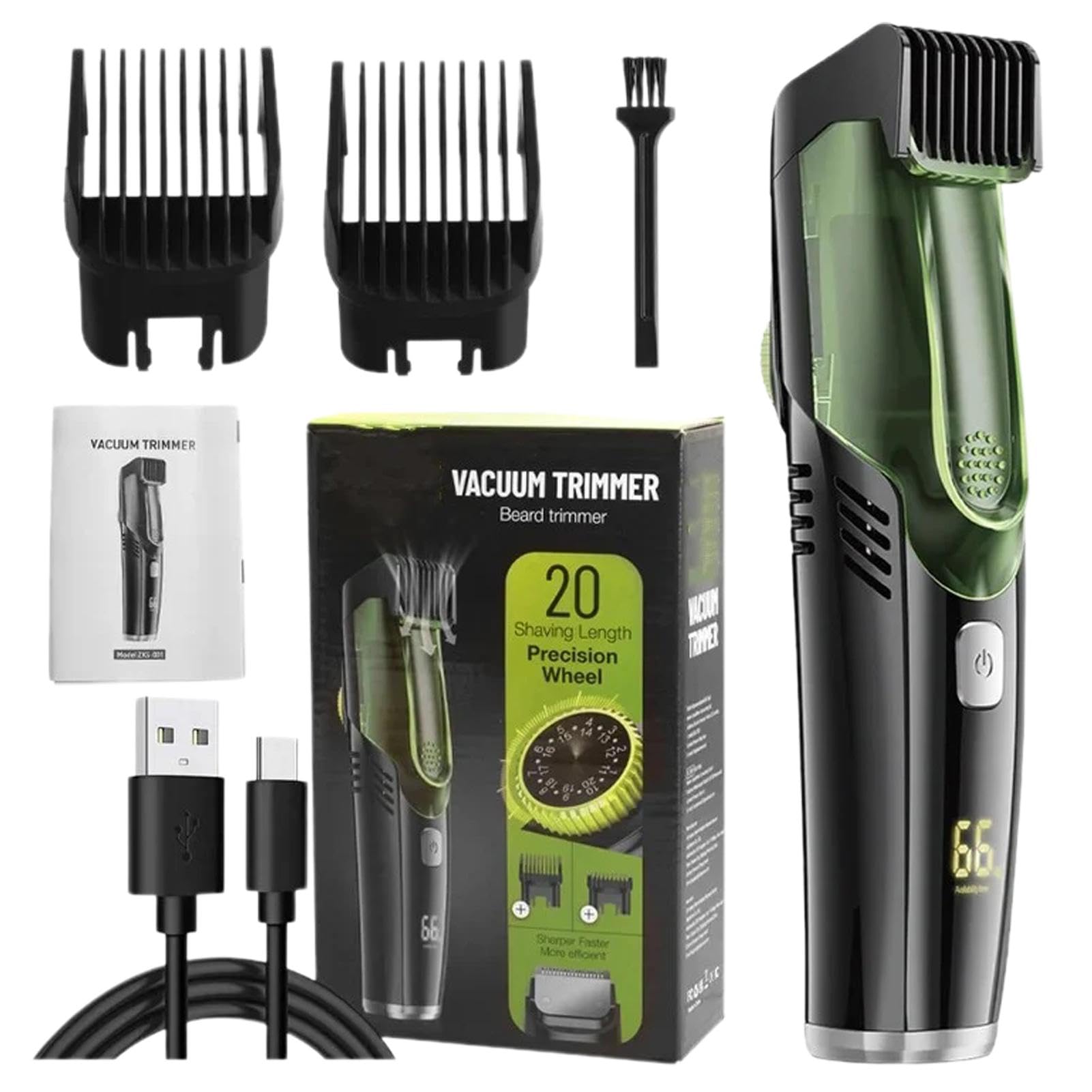 Vacuum Beard Trimmer for Men - Cordless Hair Clipper | Mens Beard Clipper with 2 Combs | IPX7 Waterproof Hair Trimmer & Clippers | Rechargeable Beard Shaver for Mustache Sideburns Hair