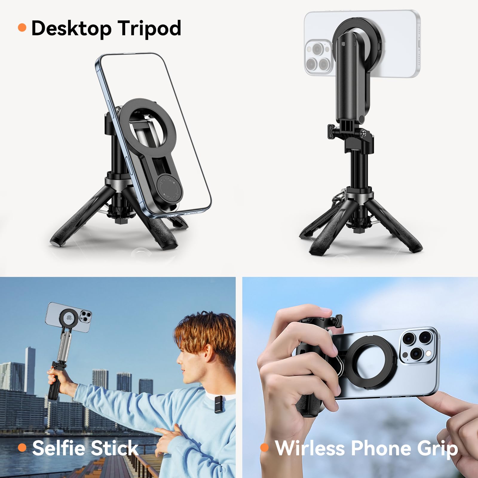 CloudValley Bastone Selfie Magnetico Mini con Treppiede e 2 Luci LED, Cavalletto Smartphone 4 in 1 Portatile con Rotazione 360°, Telecomando Bluetooth per iPhone Android Foto/Video/Vlog