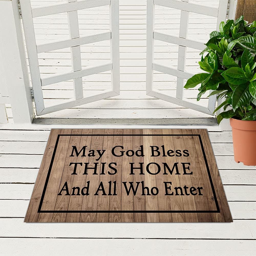 Welcome Mat May God Bless This Home All Who Enter Doormat Outdoor Indoor Funny Mats Entrance Front Doormat Kitchen Bathroom Mats and Rugs