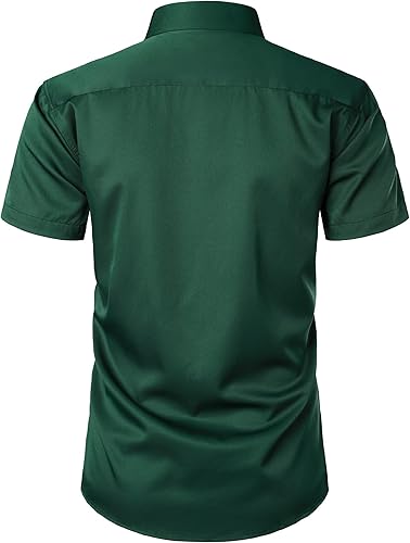 Vista 3 de ZEROYAA Camisa de vestir casual de manga corta con botones y bolsillo para hombre