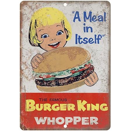 Hslly Burger King Whopper Vintage Etain Mural Signe Vintage Metal Mur Affiche Retro Plaque Decorative Panneau Pour Cafe Bar Film Cadeau Mariage Anniversaire Amazon Fr Cuisine Et Maison