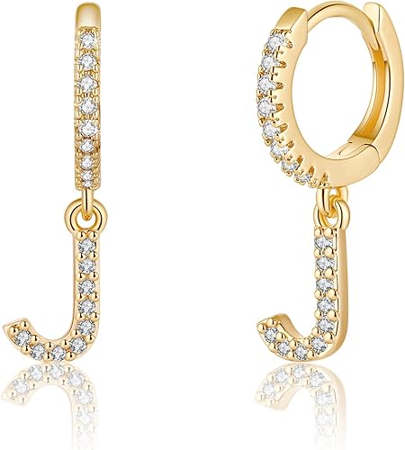 Aretes de iniciales para niñas y mujeres, de plata 925, hipoalergénicos, pequeños, chapados en oro, con circonia cúbica, aretes de iniciales, joyas