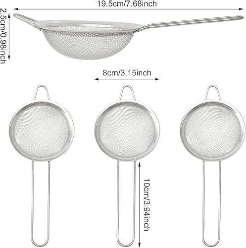 Miniatura 2 de Honbay 4 coladores de té pequeños de 3.15 pulgadas, mini colador de cóctel de acero inoxidable, colador de malla fina, colador de barra, herramienta