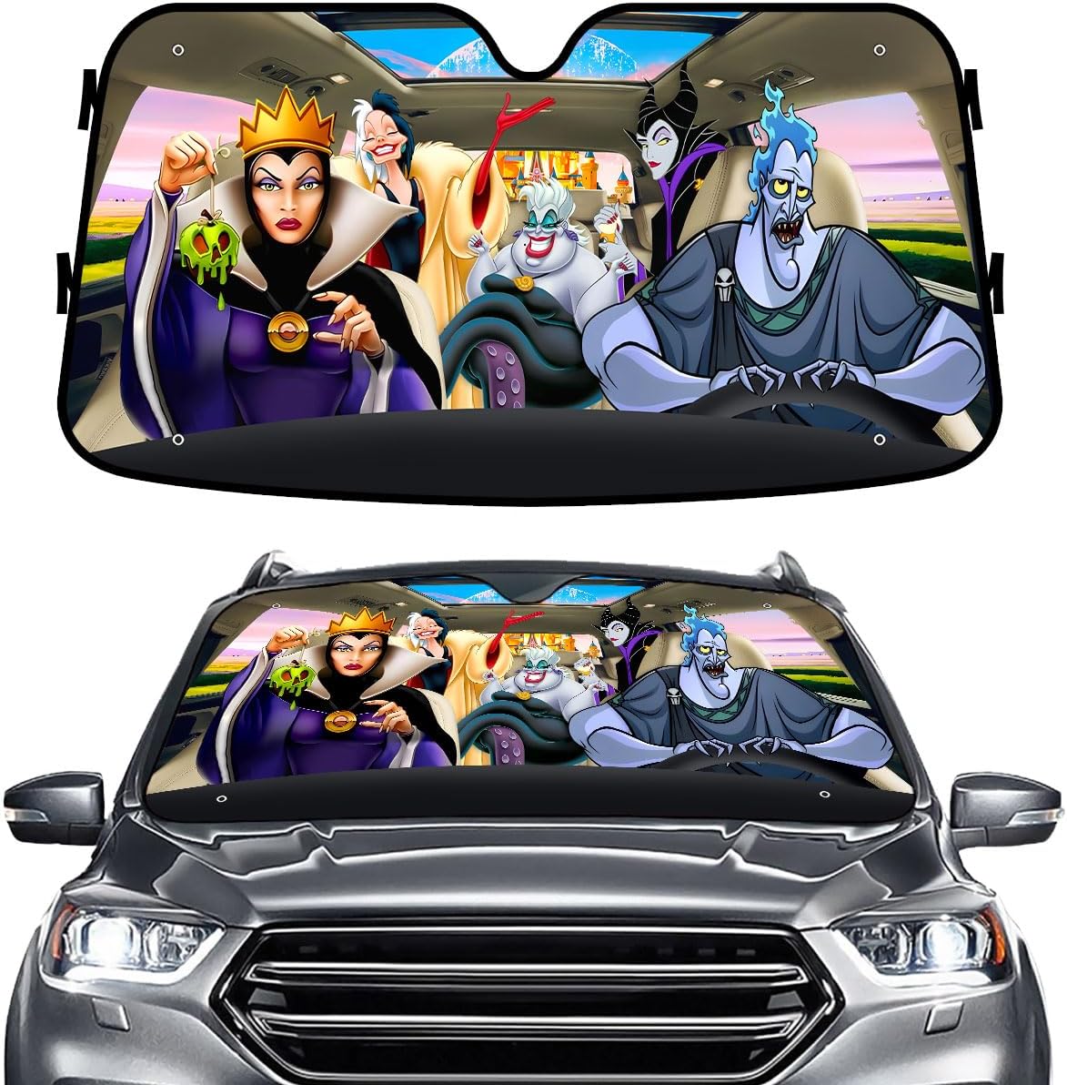 GENANY Villain Character Windshield Sun Shade for Car SUV Truck (55x30 Inches), Sun Shade Windshield, Shades for Front Windows, Horror Sunshade for Car Windshield, Protector Blocks UV