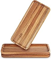 Anyvape Acacia Wood Serving Trays Set of 3 - Durable Rectangular Platters for Charcuterie, Cheese, Fruit, Home Decor & Organization (11.8x5.1in)