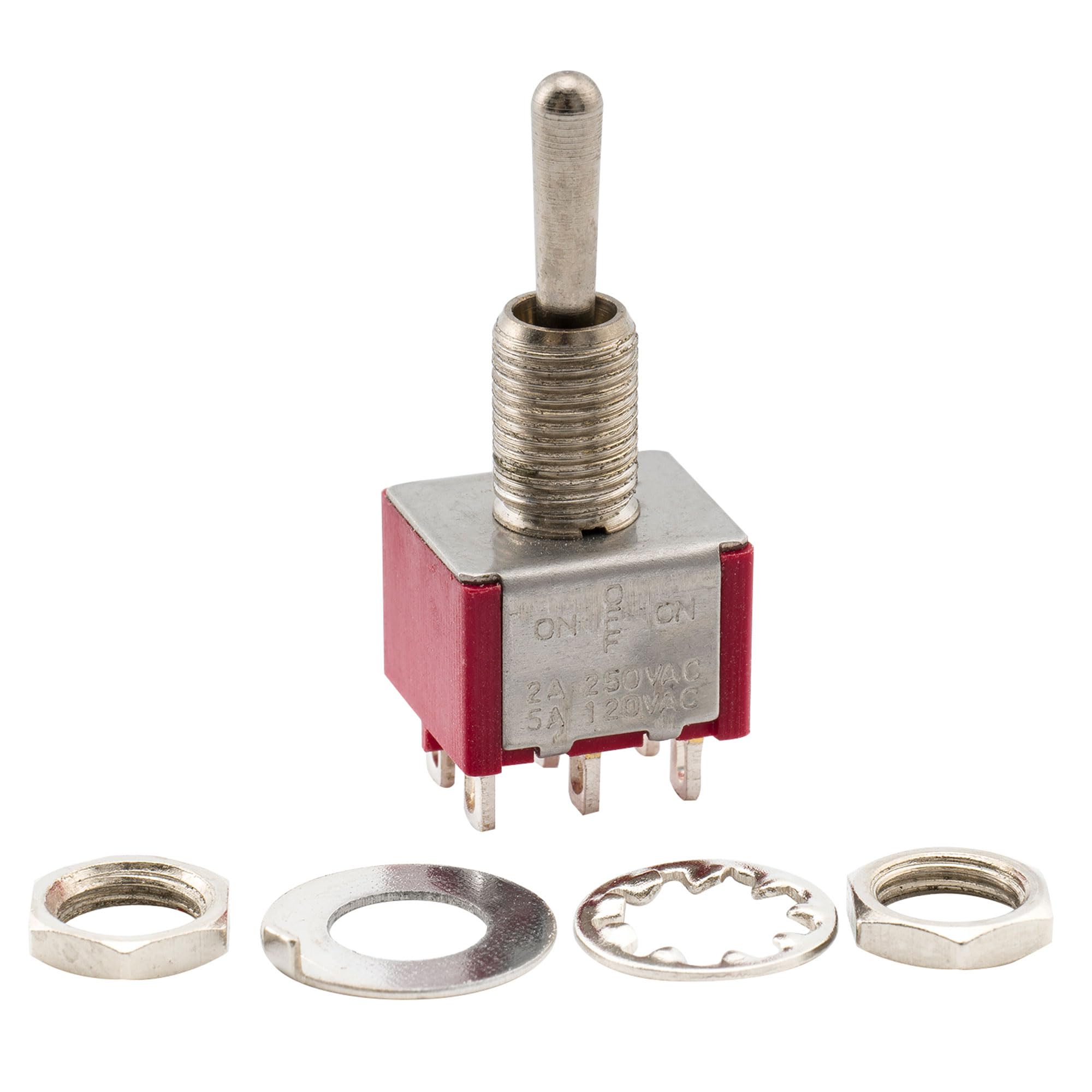 Musiclily Mini Przełącznik Toggle 3-pozycyjny On/Off/On DPDT do Gitary Elektrycznej,Czerwony