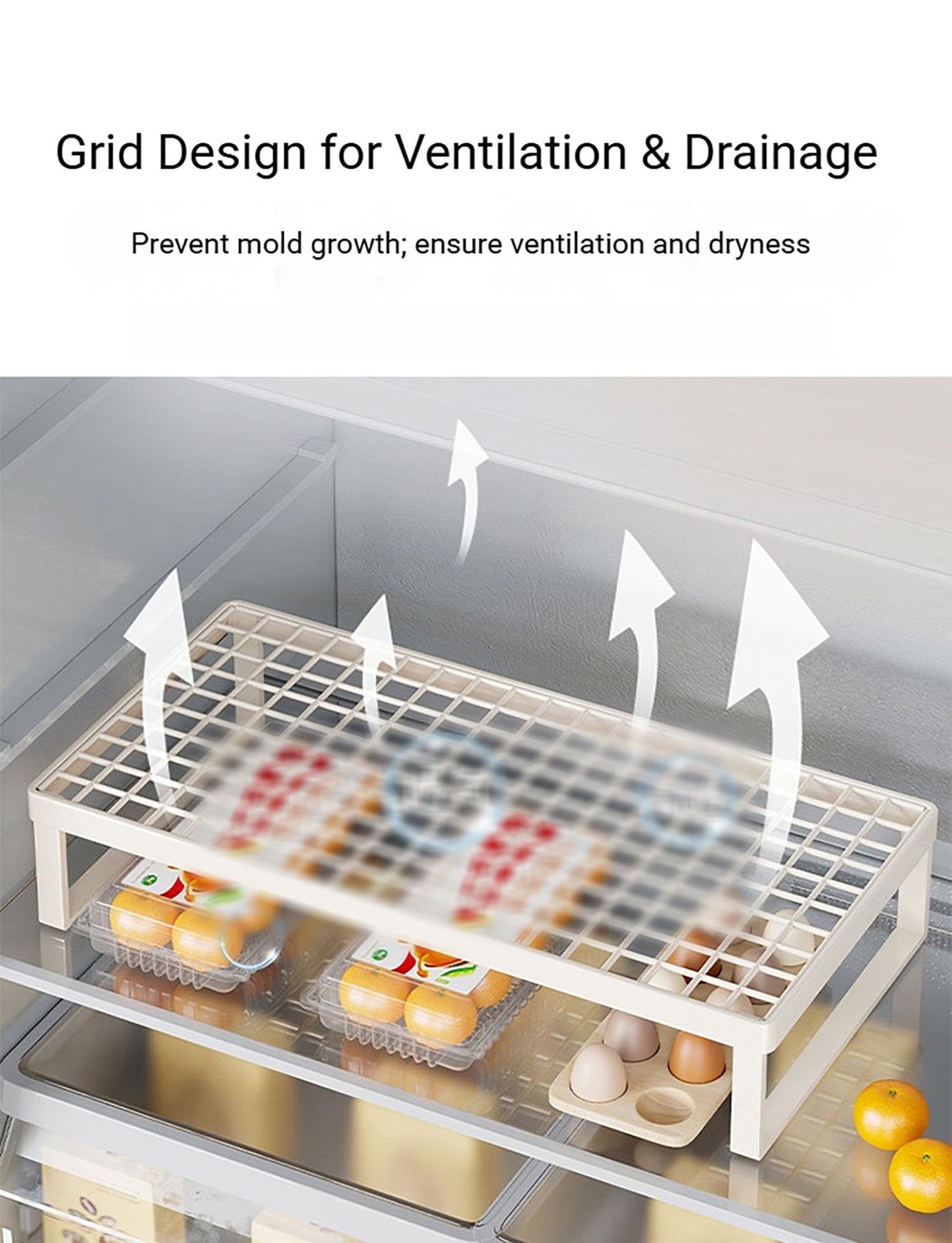 Estante organizador for refrigerador, estante de almacenamiento apilable | Con diseño de rejilla, estante divisor de despensa de alambre for cocina(Natural,50x27x15cm)