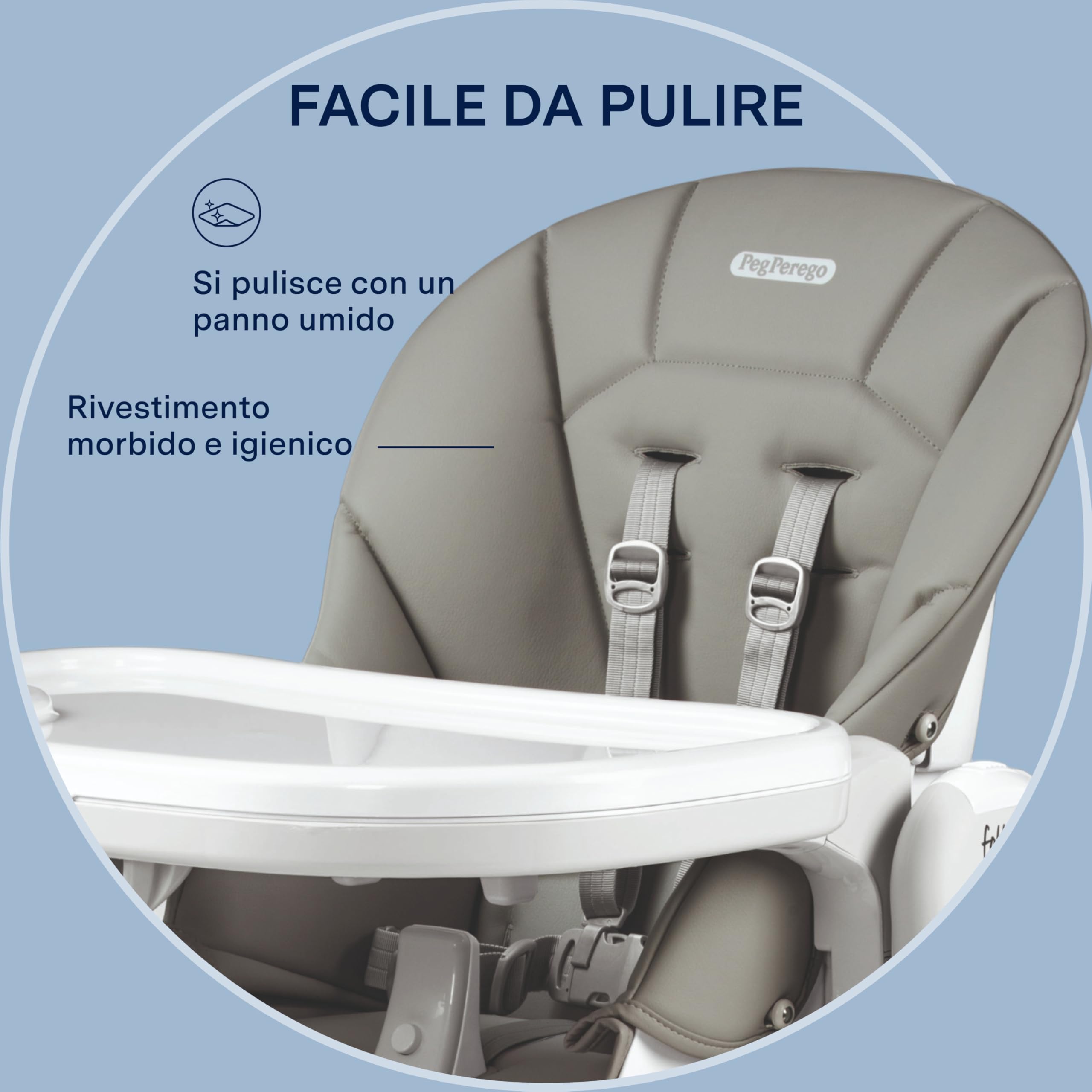 PEG Tatamia Follow Me Seggiolone Pappa 3 in 1 dalla Nascita: Seggiolone, Sdraietta e Dondolo, 9 Altezze, Doppio Vassoio, 6 Ruote, Pieghevole, 0–3 Anni (0–15 kg), Ice