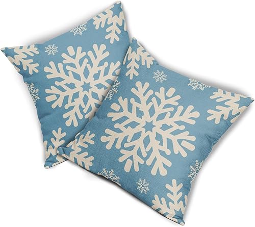 Miniatura 8 de Juego de 2 fundas de almohada de Navidad azul claro de 18 x 18 pulgadas, fundas de almohada decorativas de lino para exteriores, decoración de sofá,