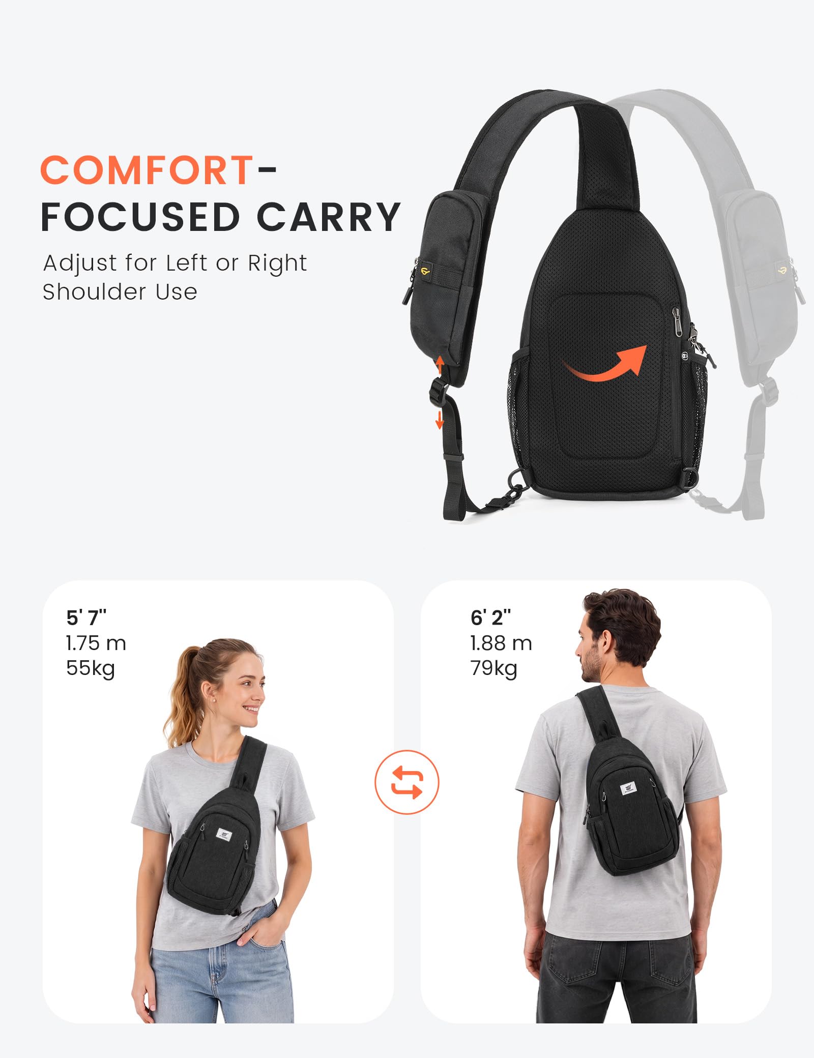 SKYSPER Borsa a tracolla Sling Bag Antifurto RFID Crossbody Borsa Viaggio per Uomo e Donna(Nero)
