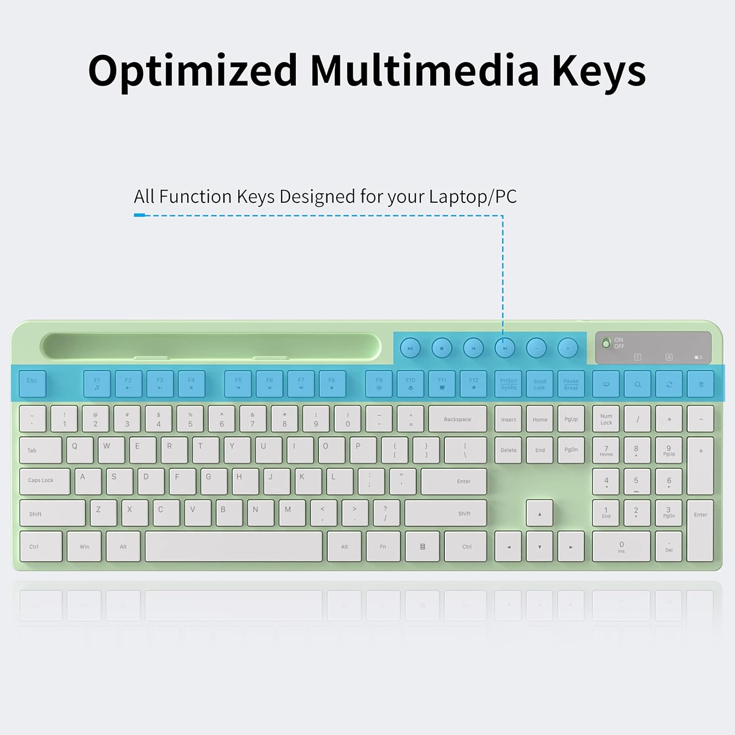 Wireless Keyboard and Mouse Combo, MARVO 2.4G Ergonomic Wireless Computer Keyboard with Phone Tablet Holder, Silent Mouse with 6 Button, Compatible with MacBook, Windows (Green)