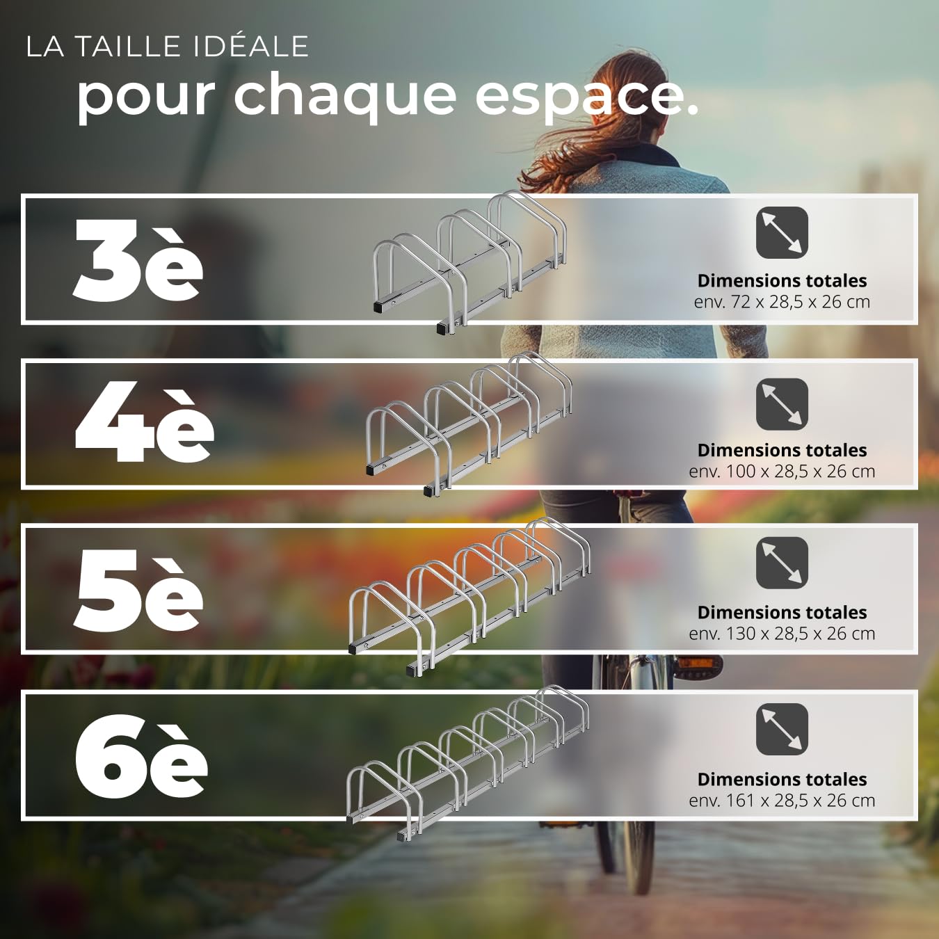 tectake® Support Vélo, Râtelier en Acier laqué pour 6 vélos, 161 x 28,5 x 26 cm, Rack pour des largeurs de pneus de 35 à 60 mm, Vélos électriques VTT Support Velo Sol et Mural Range Velo