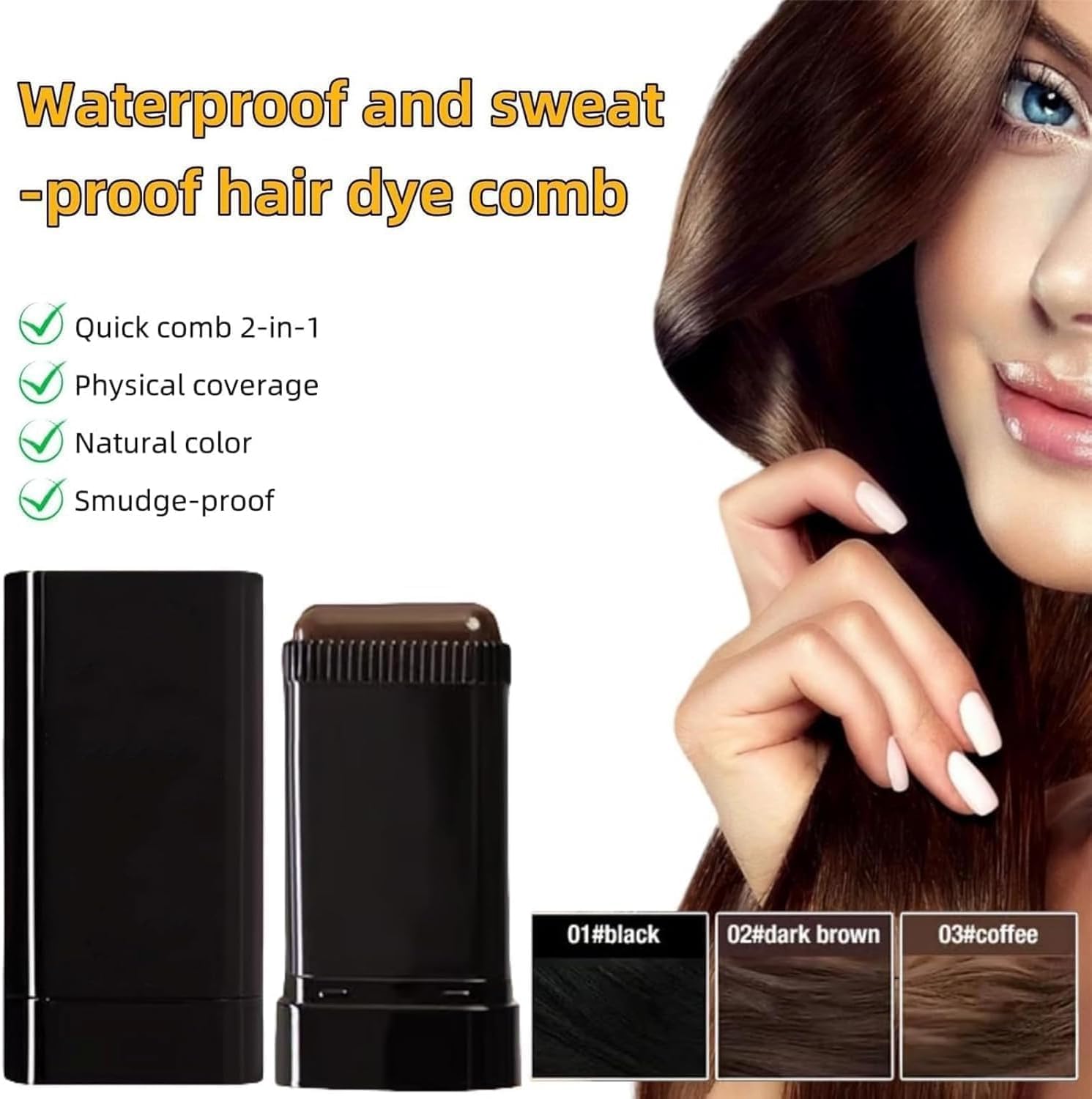 2 unidades Barra de tinte Carylook,Barra de tinte impermeable y resistente al sudor,Barra de retoque portátil con peine,Peine de retoque 2 en 1 para cubrir canas (Negro)