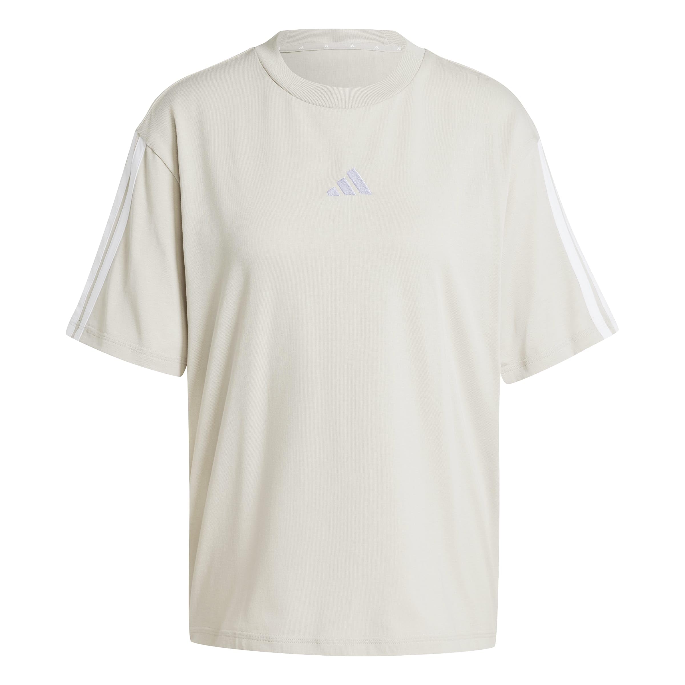 Adidas Women's Beige Boyfriend T-Shirt Essentials 3-Stripes
