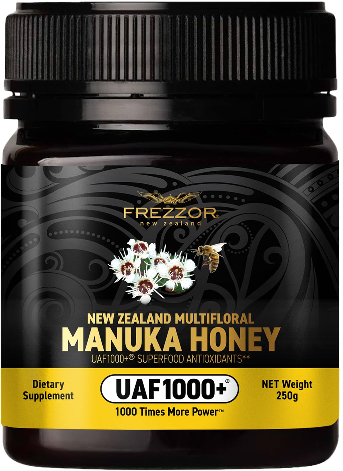 FREZZOR Premium New Zealand Raw Multifloral Manuka Honey with UAF1000+ Super Antioxidant, 230% More Bioactive, Best Support for Everyday Wellness, Antioxidant Superfood, 1 Jar (8.8oz/250g)