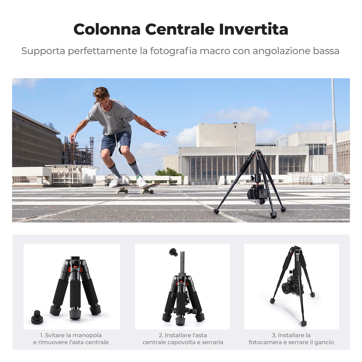 K&F CONCEPT Mini Treppiede Da Tavolo 64cm In Alluminio – Con Telecomando E Testa 3 Vie, Portata 4kg