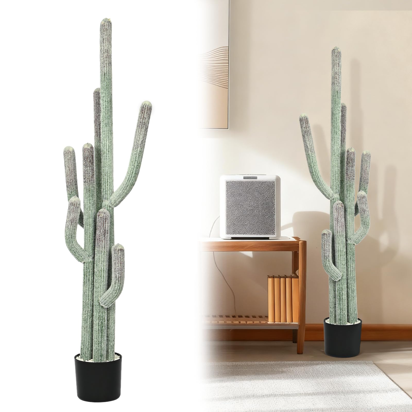tonchean Lifelike 51 Inch Faux Saguaro Cactus, Large Artificial Plant in Black Pot, Realistic Tall Fake Cactus for Home Decor Indoor Outdoor, Office
