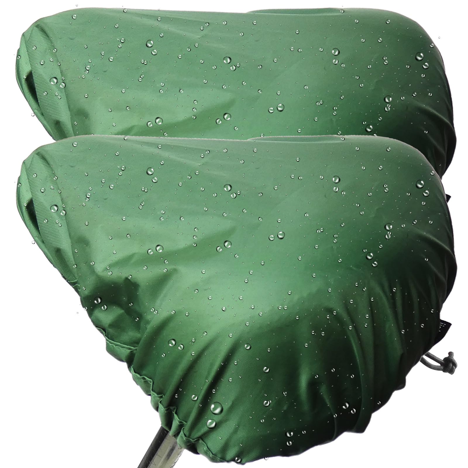 2-Pack Bicycle Saddle Rain Covers—UV-Protective, Waterproof, Dustproof, and Windproof; Fits Mountain, City, and E-Bike Saddles; Secured with Elastic Straps and Snap Clips; All-Season Use;Green
