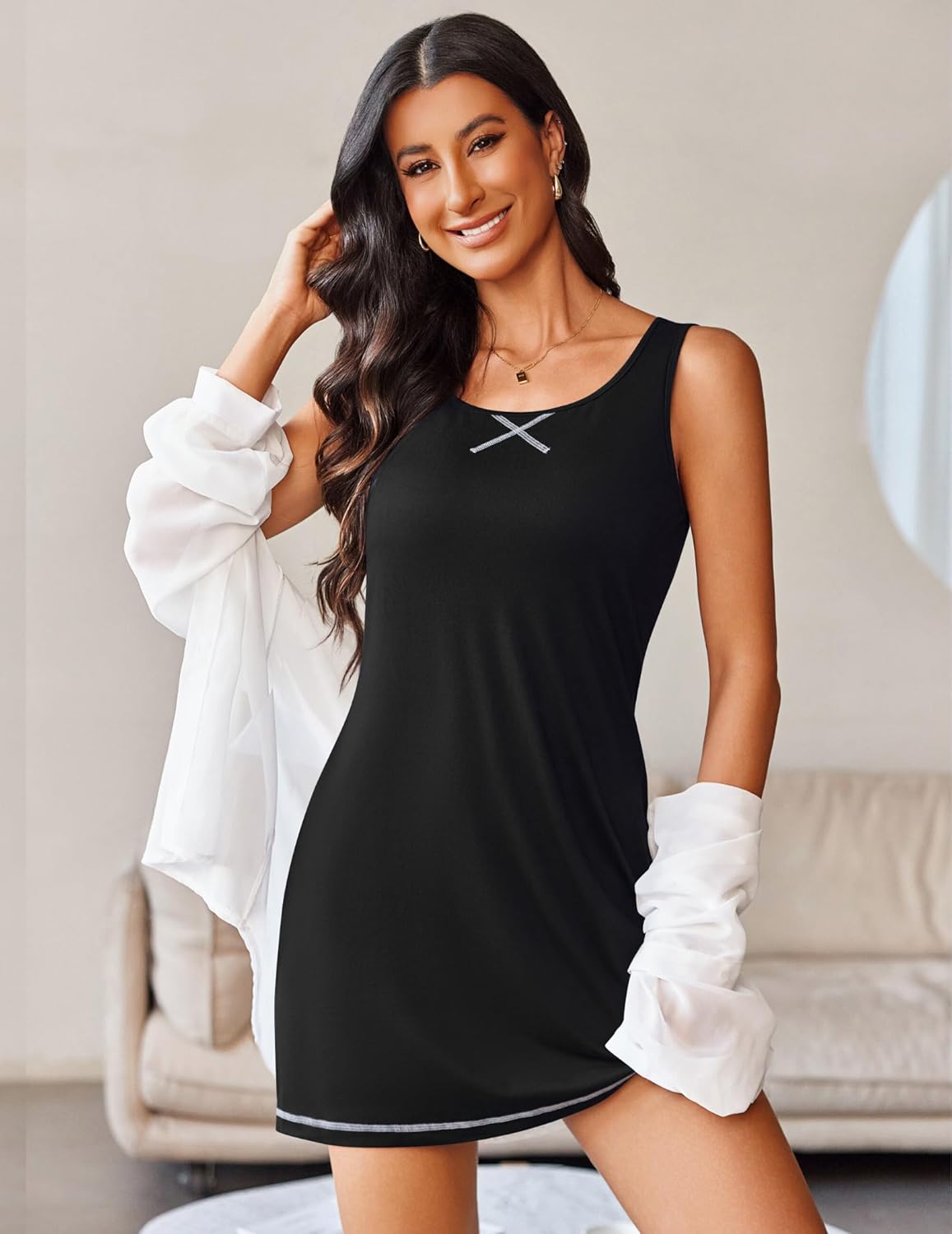 Ekouaer Sexy Tank Nightgowns for Women Side Slit Lingerie Dress Sleevesless Night Gowns S-XXL - Image 4