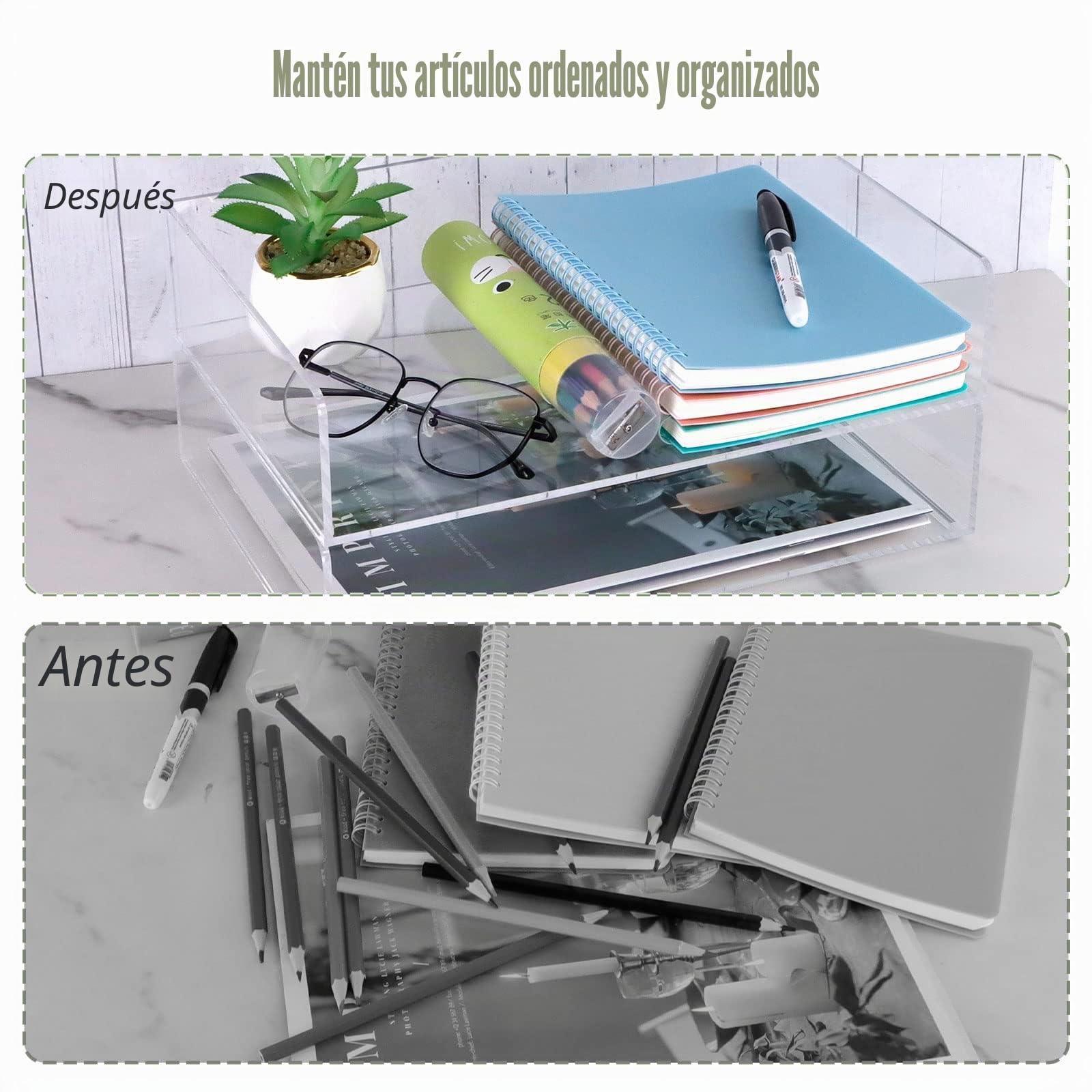 Organizador de Escritorio de acrílico Transparente, Bandeja organizadora de Papel de 2 Niveles, apilable, Bandeja de Archivos para aulas, Suministros de Espacio de Trabajo, Accesorios para Documentos