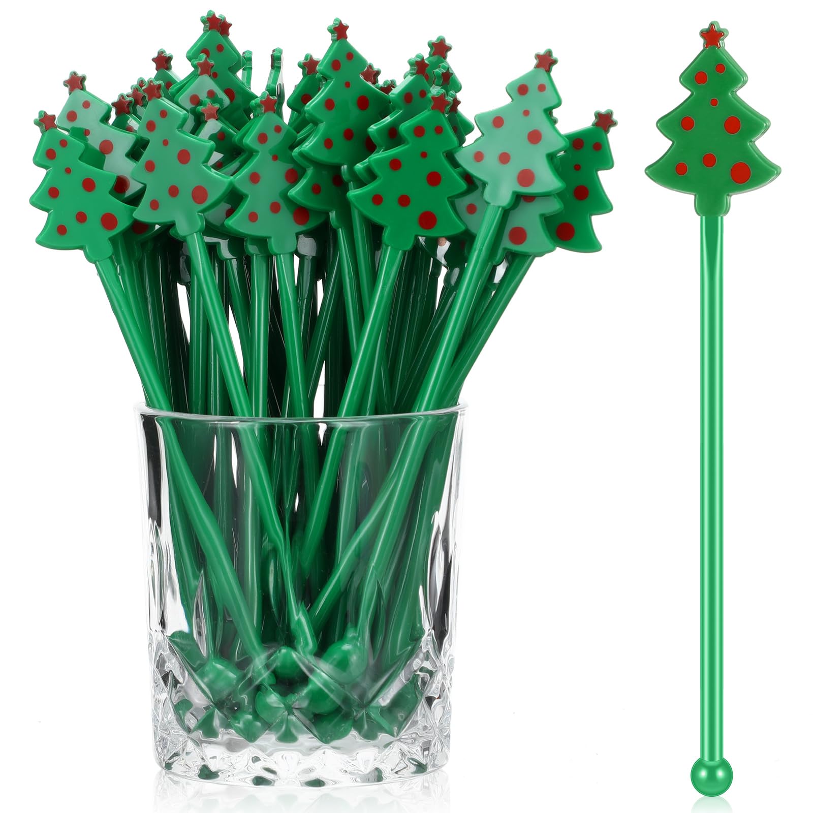 Touillettes de Noël en plastique Chengu | Lot de 100 agitateurs arbre pour cocktail