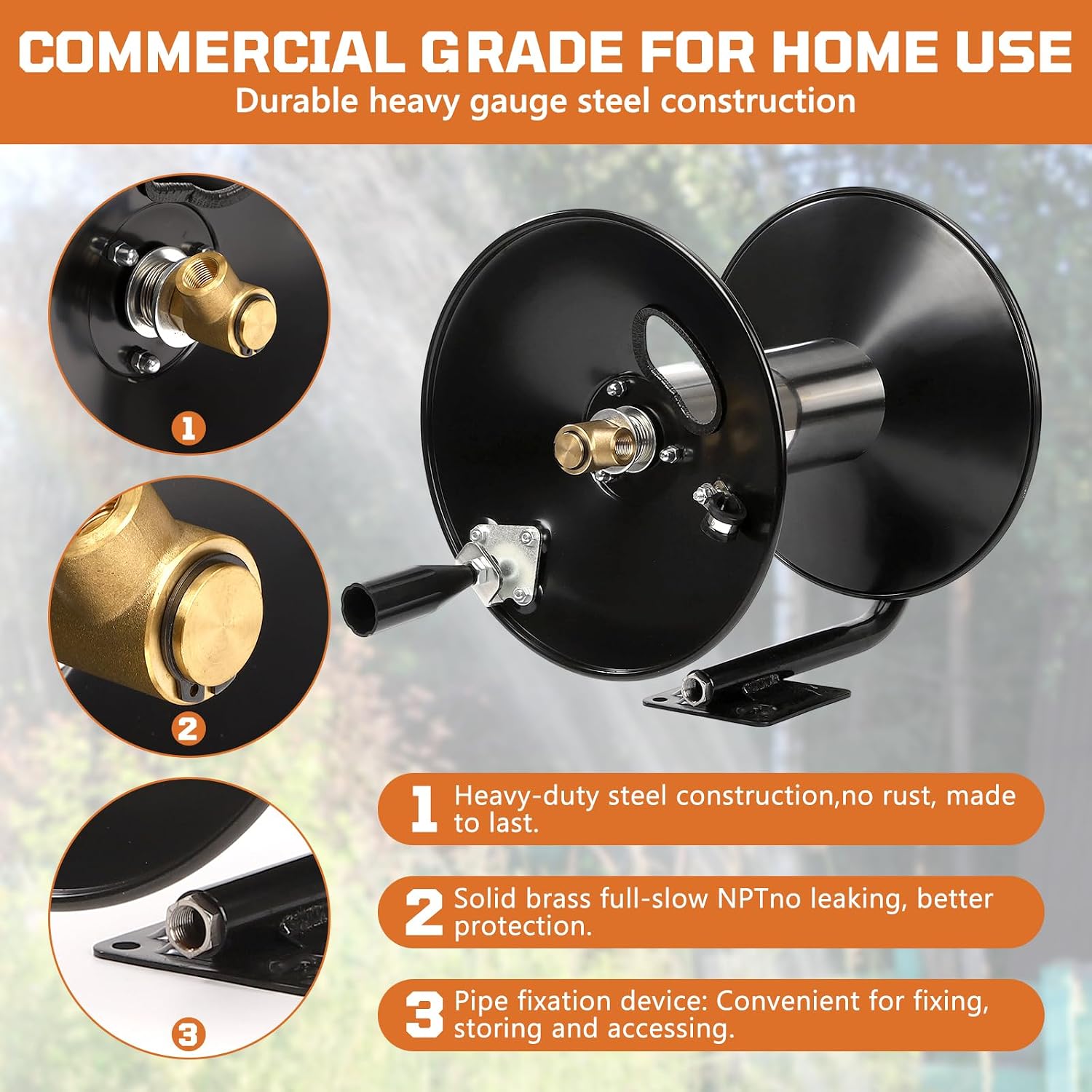 Pressure Washer Hose Reel 100ft x 3/8" Manual Crank Power Washer Hose Reel 3/8" NPT Outlet Pipe Heavy Duty Steel High Pressure Washer Reel 4000 PSI with Swivel Arm for Car Agricultural Garden