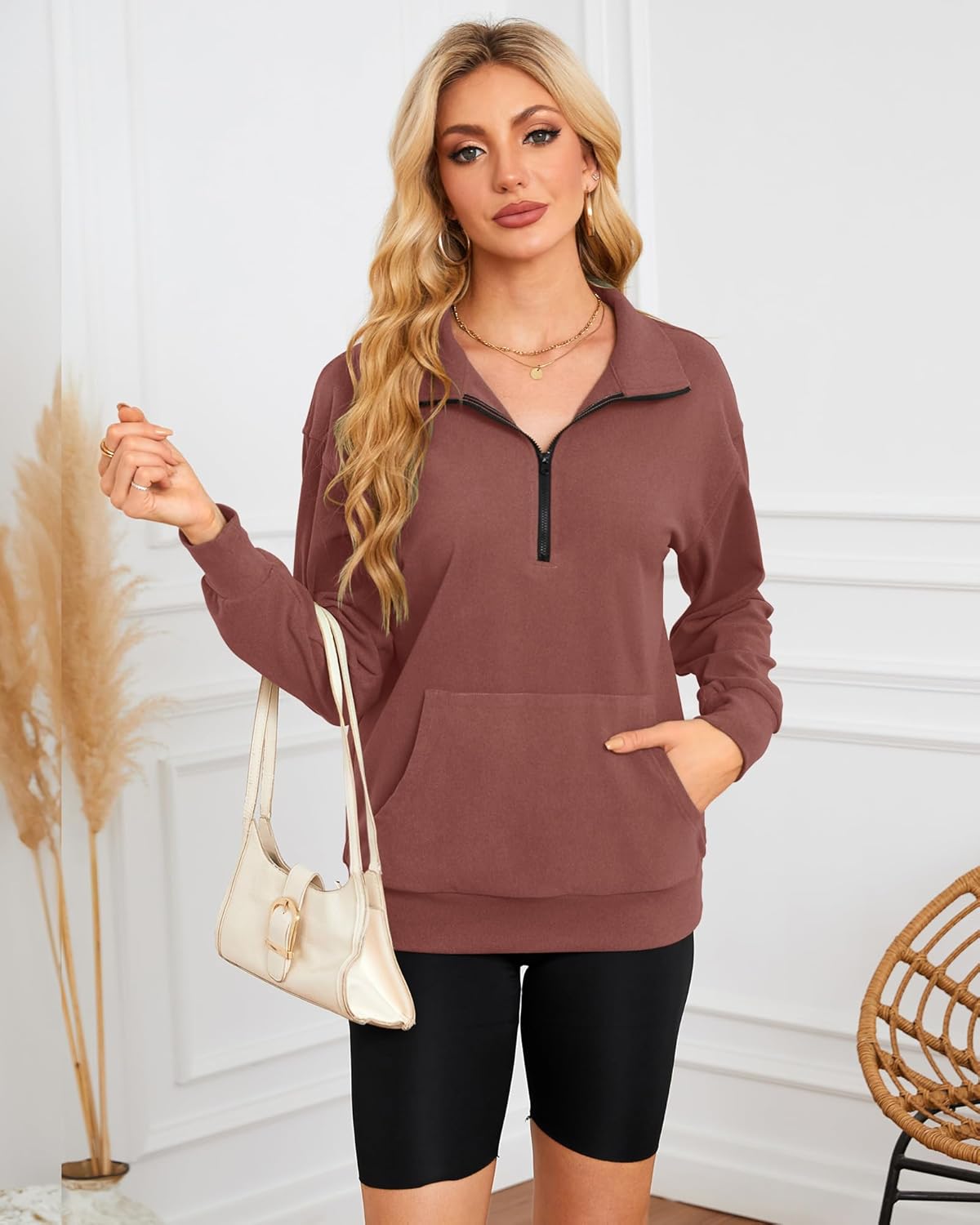 MISFAY Womens Half Zip Oversized Sweatshirts 2026 Casual Long Sleeve Hoodies Quarter Zip Up Pullover Fall Outfits with Pocket