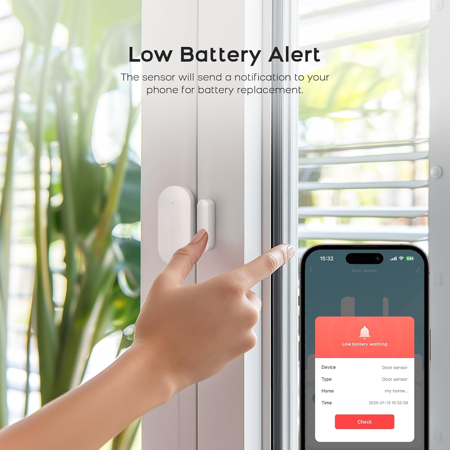 Door Alarm Window Sensors, Door Open Alarm Long Battery Life Wireless for Security Real-Time Notification WiFi Contact Sensor App Control No Monthly Fee