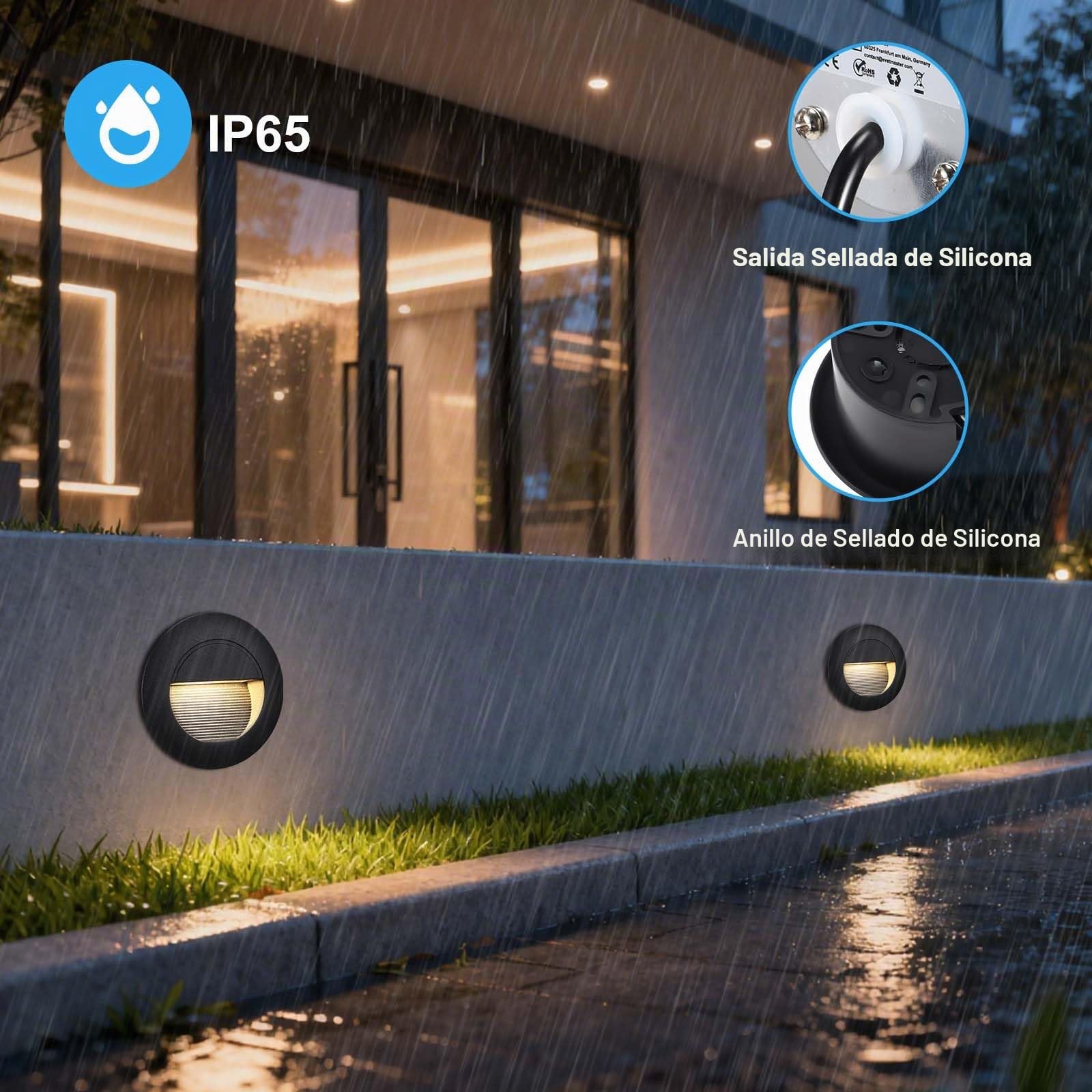 Iluminación de Escalera 5W 500lm 6-Pack, Lámparas LED 230V 3000K, IP65 Luz de Pared Empotrada 85x85mm