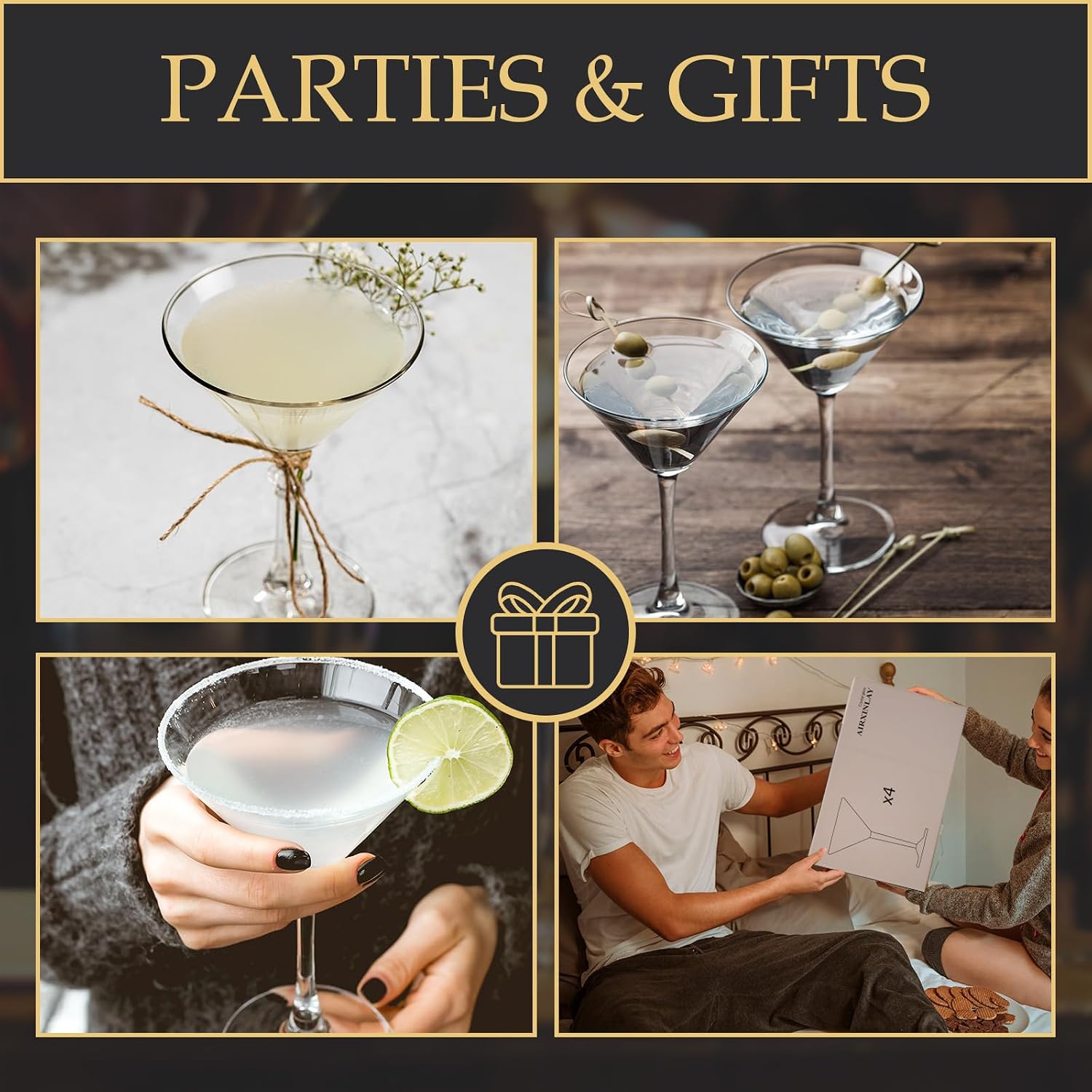 Martini Glasses Set of 4-9oz,Classic Martini Glass with Long Stem, Modern Cocktail Glassware by Hand Blown Premium Crystal Glass for Cockails, Party, Christmas