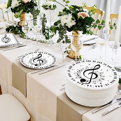 Miniatura 7 de Juego de 80 servilletas de notas musicales para fiestas, platos musicales y servilletas de notas musicales, platos de papel de 7 pulgadas,
