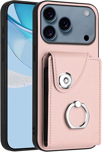 Wallet Case for iPhone 17 pro,with Stand 6 Cards Pink YBK | Premium Leather,with Card Holder,360 Rotatable Ring Stand,Magnetic Clasp,Shockproof Protective,Durable