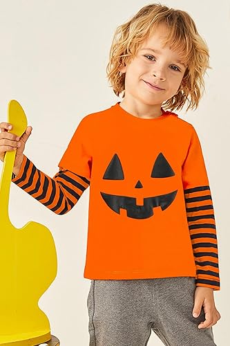Miniatura 2 de Camiseta de Halloween para niños pequeños y niñas, con cara de calabaza que brilla en la oscuridad, esqueleto y dinosaurio, camiseta de manga larga