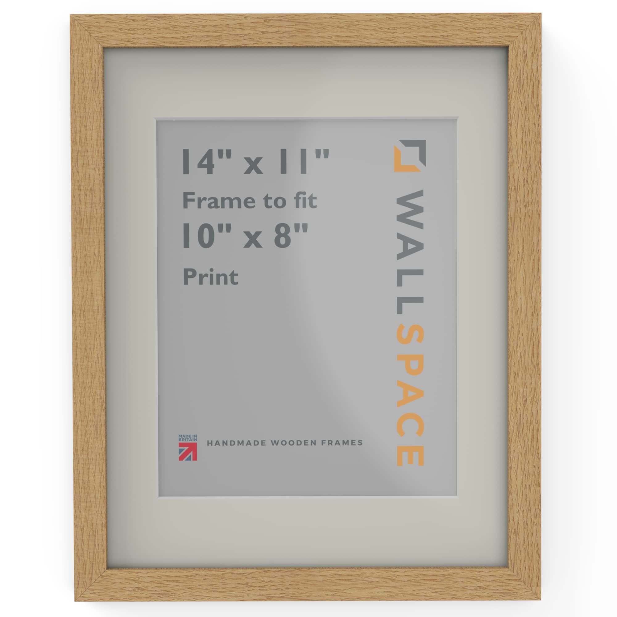Wall Space 14x11 Oak Frame with White Mount for 10x8 | Picture Photo Frame | 14 x 11 inch | 356x279mm | 35.6x27.9cm | Fits 254x203mm | Solid Oak with Real Glass