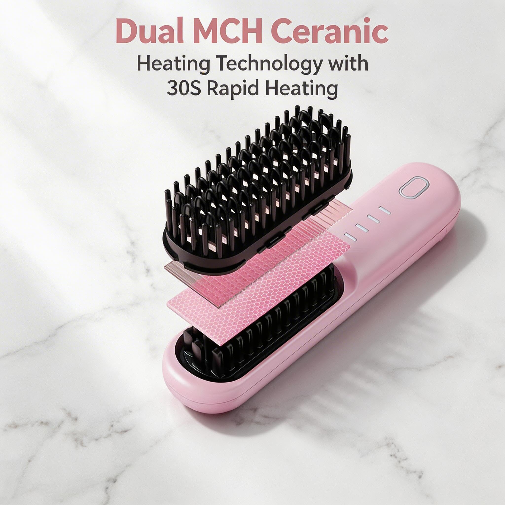 Go Brush - Pro for Short Hair - 2026 Upgraded Cordless Straightening Brush with 30s Fast Heat, 4 Temperature Settings, Ionic & Ceramic Care, 4000mAh USB-C Rechargeable for Frizz-Free Styling (Pink) — view 8