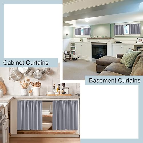 Miniatura 6 de PANELSBURG Cortinas opacas extra anchas para ventanas de dormitorio pequeño, 2 paneles con aislamiento térmico, gris claro, bloqueo solar, persianas