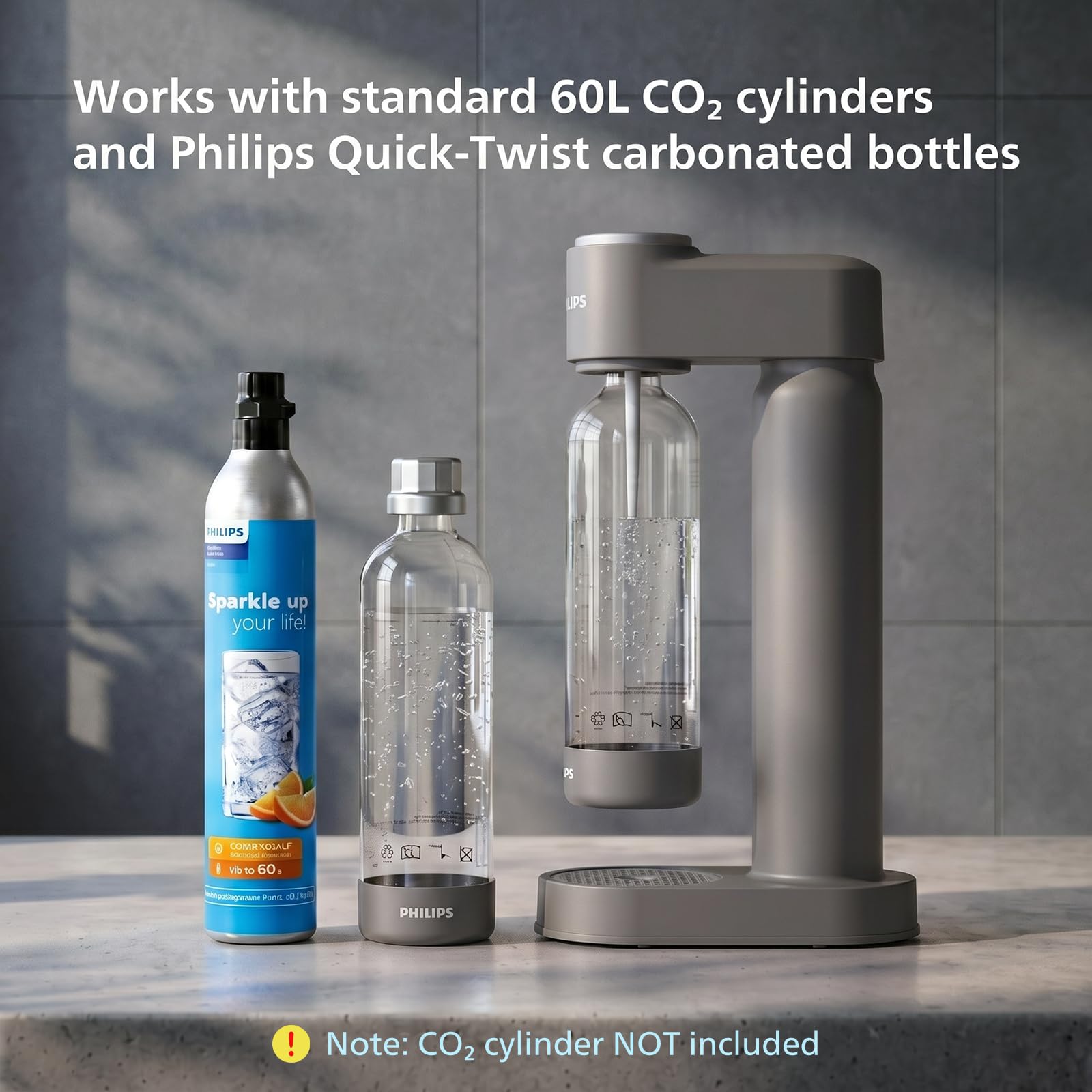 PHILIPS Machine à eau pétillante - Machine à soda - Qick Twist - Avec bouteille de gazéification de 1 l - Machine à eau pétillante Seltzer - Compatible avec n'importe quel gazéificateur de CO2 à