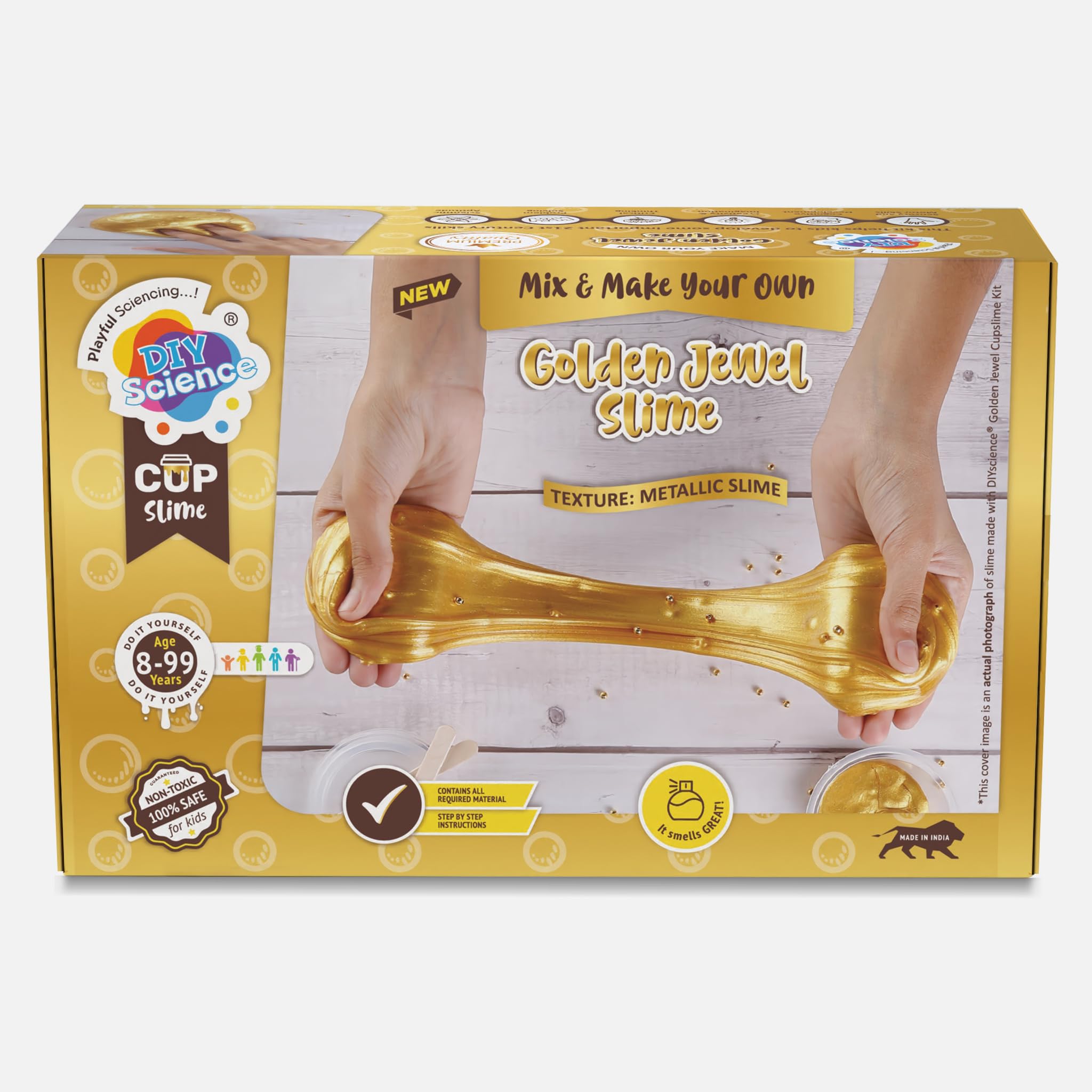 DIYScience® Golden Jewel Slime Kit, Slime Making Kit, 8+ Years, Make Shiny & Stretchy Metallic Slime, Scented Slime Glitter Glue, Activator Gel, Golden Pigment, Golden Bead Toppings-image-26