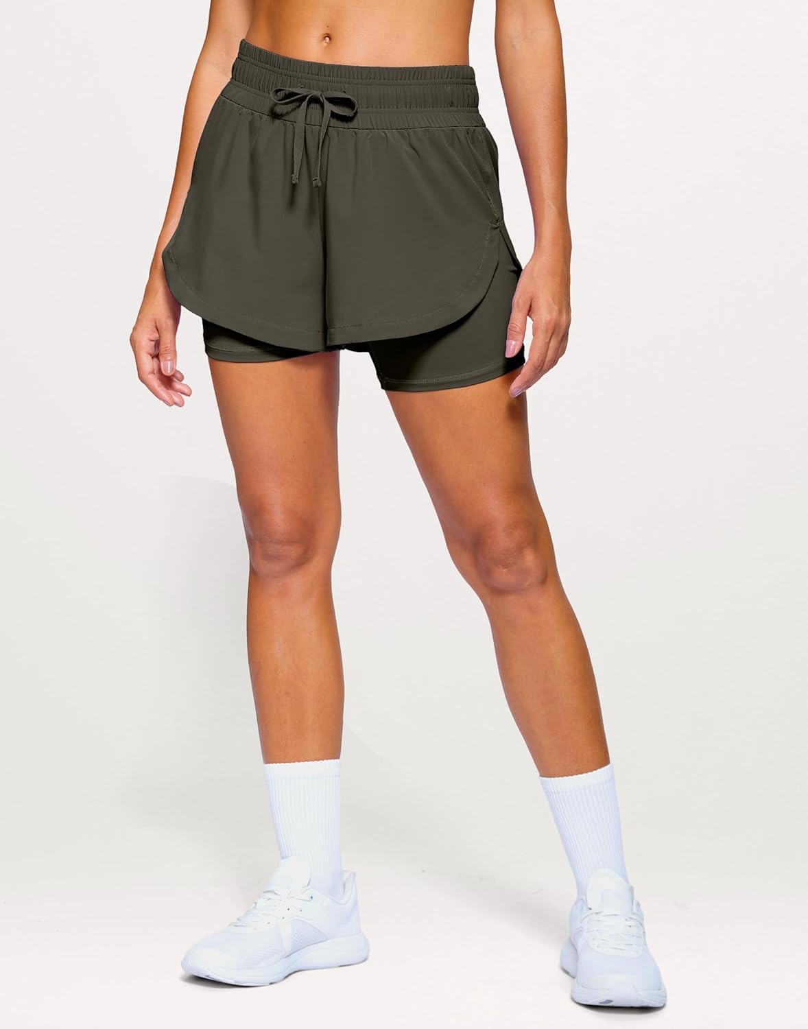 Soothfeel Women's 2 in 1 Running Shorts 5" Athletic Shorts High Waisted Workout Gym Tennis Exercise Shorts with Liner Pocket - Image 2