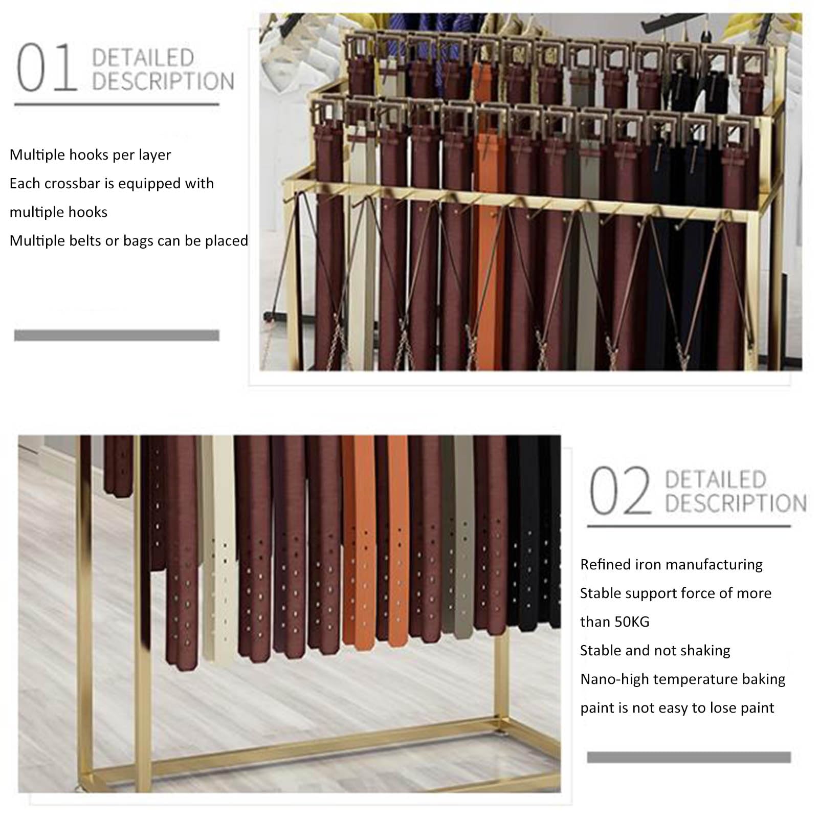 Percha de Metal de 3 Niveles para Colgar Cinturones con Ruedas para Tiendas minoristas, Organizador para Corbatas, Bufandas, chales, Carteras, Joyas