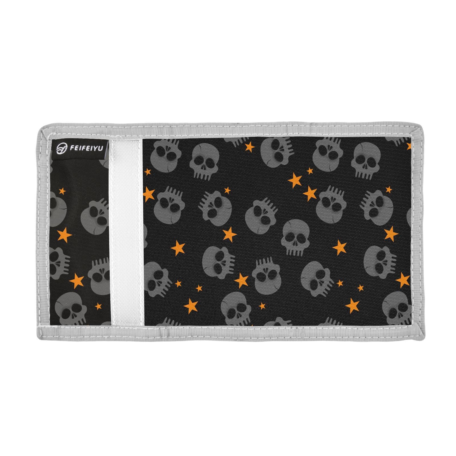 JHKKU Skull Star Kids Wallet for Boys Girls, Teen Canvas Trifold Purse with Zipper Coin Pocket