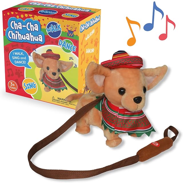 Wonderbox Workshop Toy Dog  Cha-Cha Chihuahua Singing Walking Pup On a Lead with Wagging Tail | Cute Interactive Puppy Walks, Dances and Sings | Battery Powered