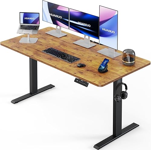 Miniatura 11 de HUANUO - Escritorio eléctrico de pie ajustable en altura de 55 x 24 pulgadas, con 4 configuraciones de altura de memoria, gancho para auriculares,