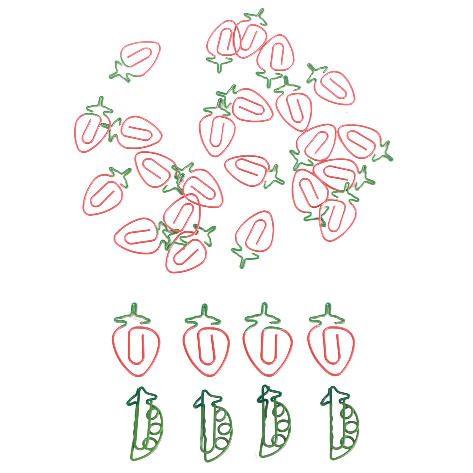 Graffette carine, 100 graffette metalliche, a forma di fragola e pisello, graffette carine con scatola portaoggetti for la classificazione dei file