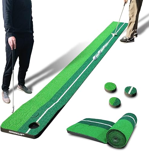SENSECLUB Juego de golf para pong, juego de golf verde para interiores, juegos de golf en el patio trasero, incluye alfombrilla de colocación con