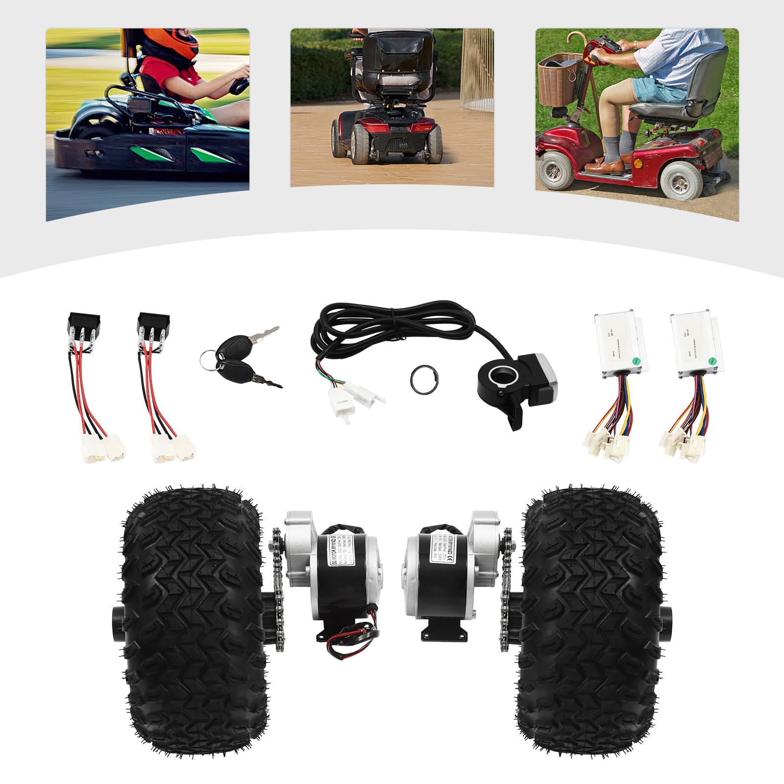 Kit de conversión de motor eléctrico 24 V 250 W para scooter de movilidad y rueda de accionamiento con 2 ruedas con acelerador de pulgar, marcha atrás para rutas al aire libre