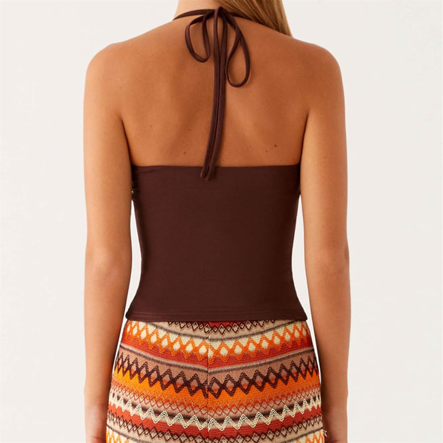 Women Boho Halter Top Vintage Beaded Tie Back Slim Fit Sleeveless Tank Top Aesthetic Goth Clothes - Image 5