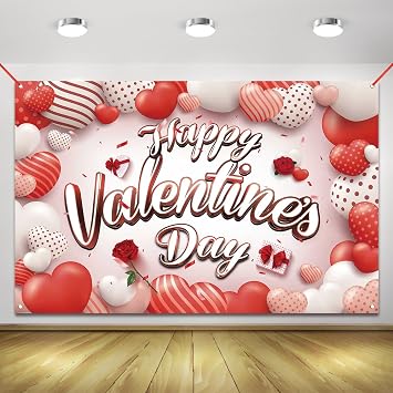 Happy Valentines Day Banner Valentines Backdrop for Photography Valentines Day Decorations Valentines Birthday Indoor Outdoor Holiday Background Home Wall Garage Door Party Supplies 71x43 Inch