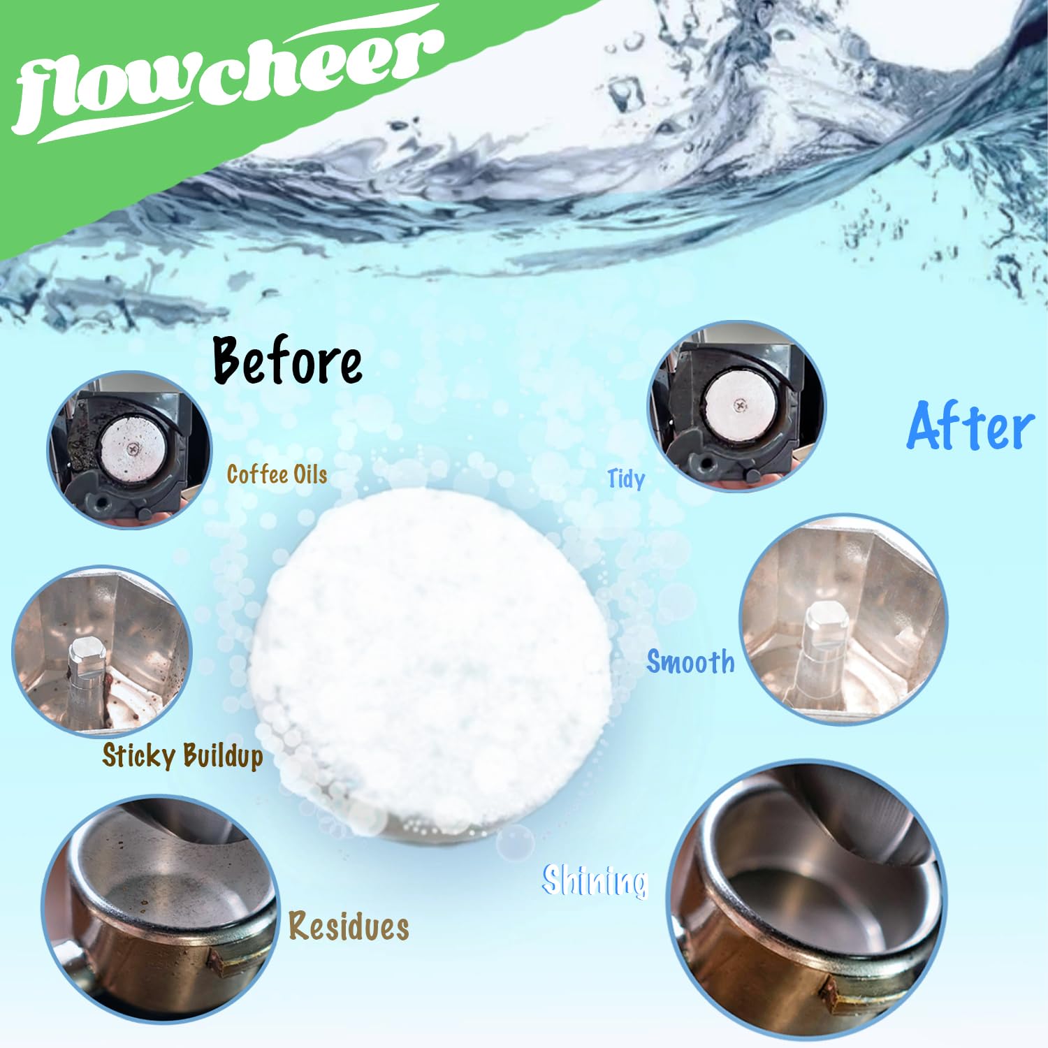flowcheer Paquete de 12 pastillas limpiadoras y descalcificadoras para cafeteras Keurig, Nespresso, Jura, Breville, Ninja, limpiador de cafeteras de limpieza profunda y descalcificador para todas las