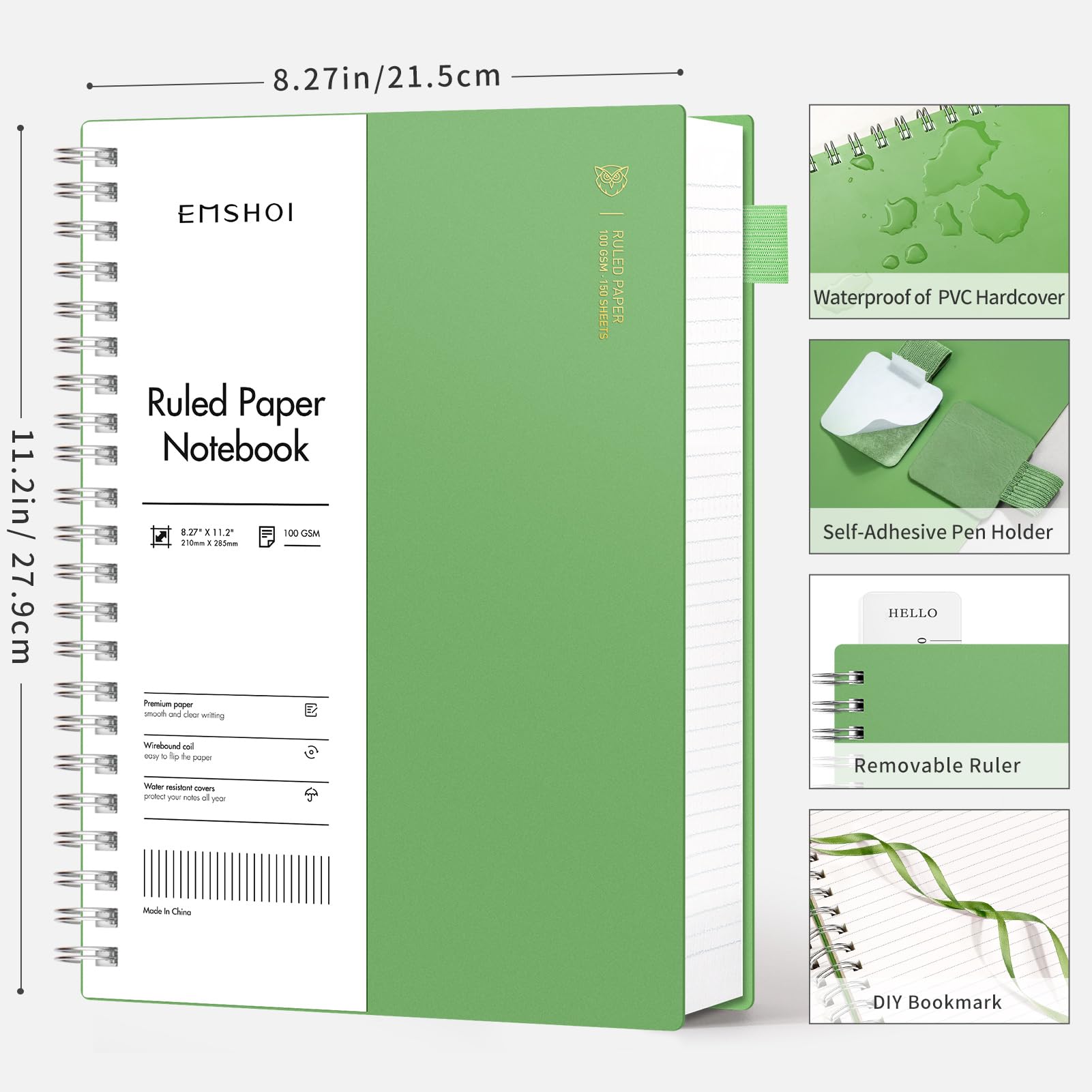 EMSHOI A4 Notebook Lined 300 Pages/150 Sheets, Wirebound Spiral Notepad, 100gsm Thick Paper, Waterproof Softcover - Image 2